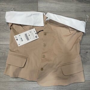 Zara Tan and White Button-Up Corset